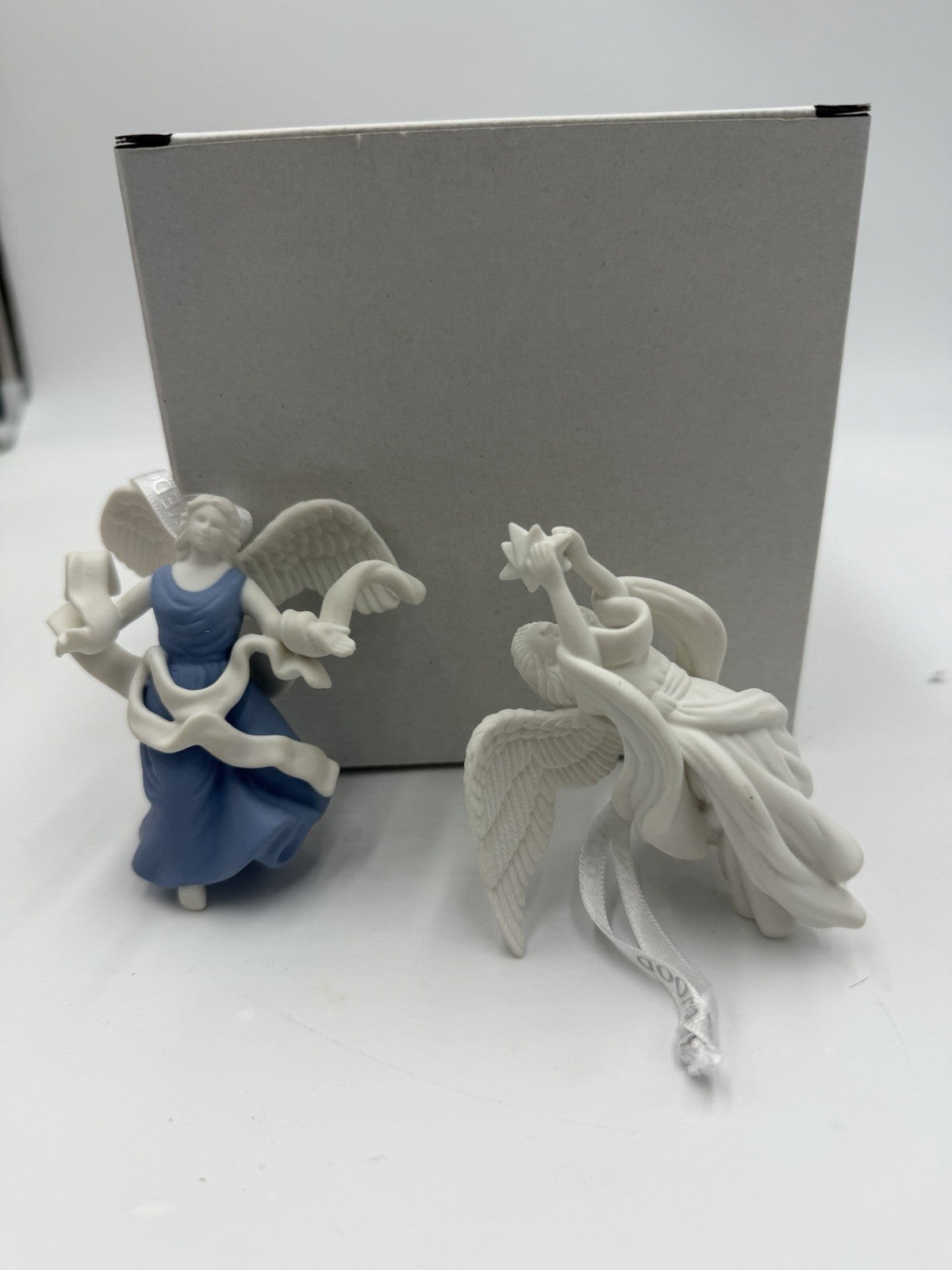 Wedgwood Jasperware White & Blue Pair Angels Christmas Ornaments
