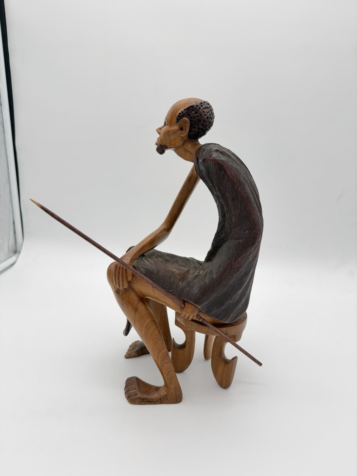 Vintage Folk Art Hand Carved Wood African Tribal Hunter Sculpture 13”H