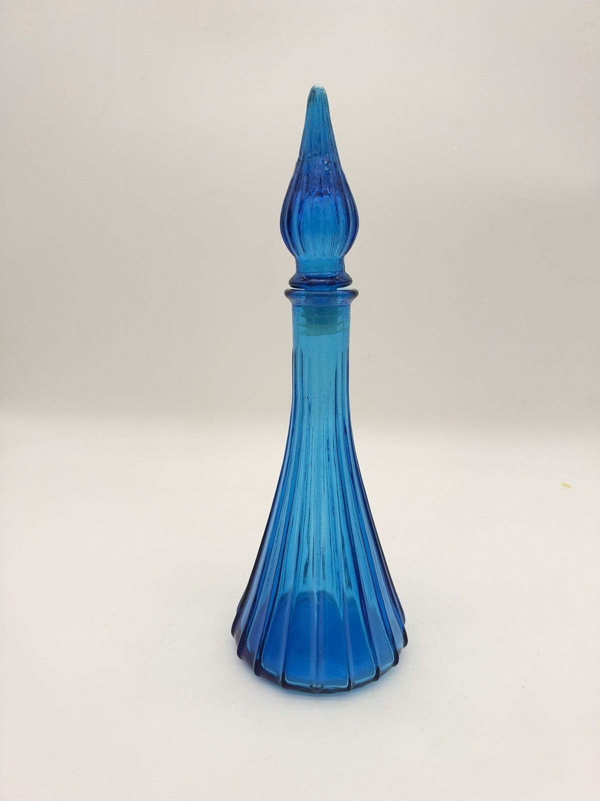 MCM Empoli Art Glass Genie Bottle Decanter Kingfisher Blue C1960s Italy 10.5”