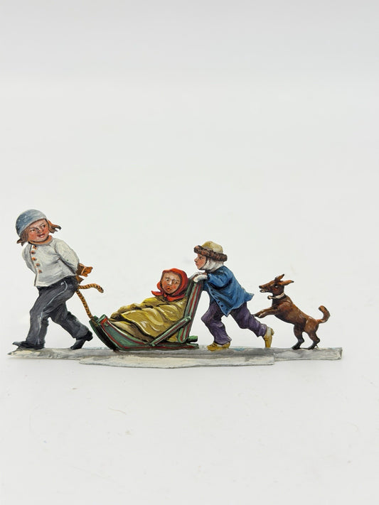 Rare Hans Heinricksen Germany Flat Lead Hand Painted Christmas Figurine 1”x 3”