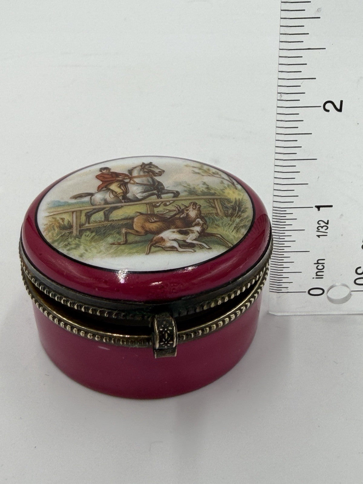 Rare Antique Czechoslovakian Painted PorcelainTrinket Box Equestrian hunt scene