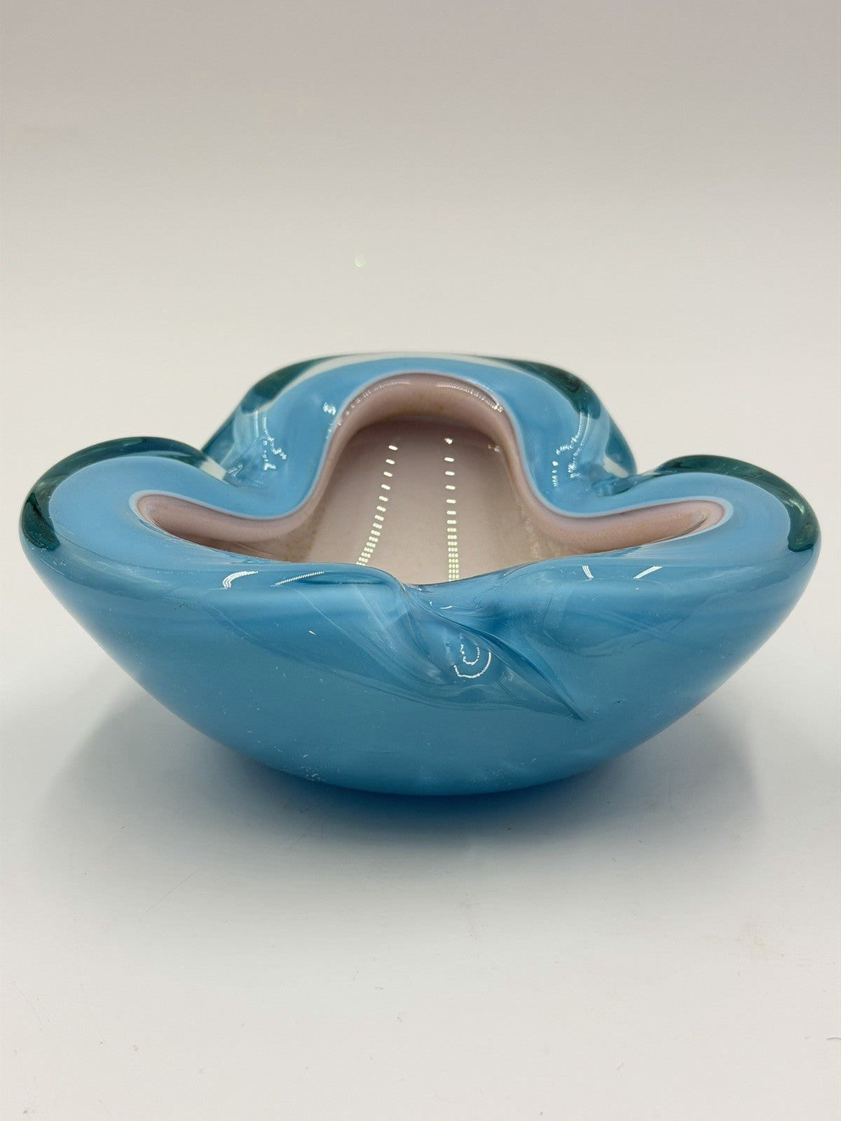 VTG Murano Italy Sommerso Art Glass Turquoise Teal Pink Bowl MCM 3 Slots Ashtray