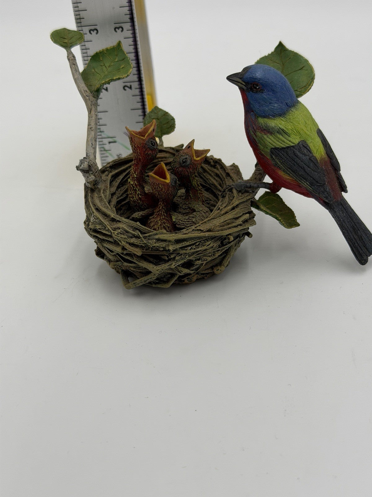 The Danbury Mint Painted Bunting Bird Nest Chicks Mini Figurine 3” Bob Guge