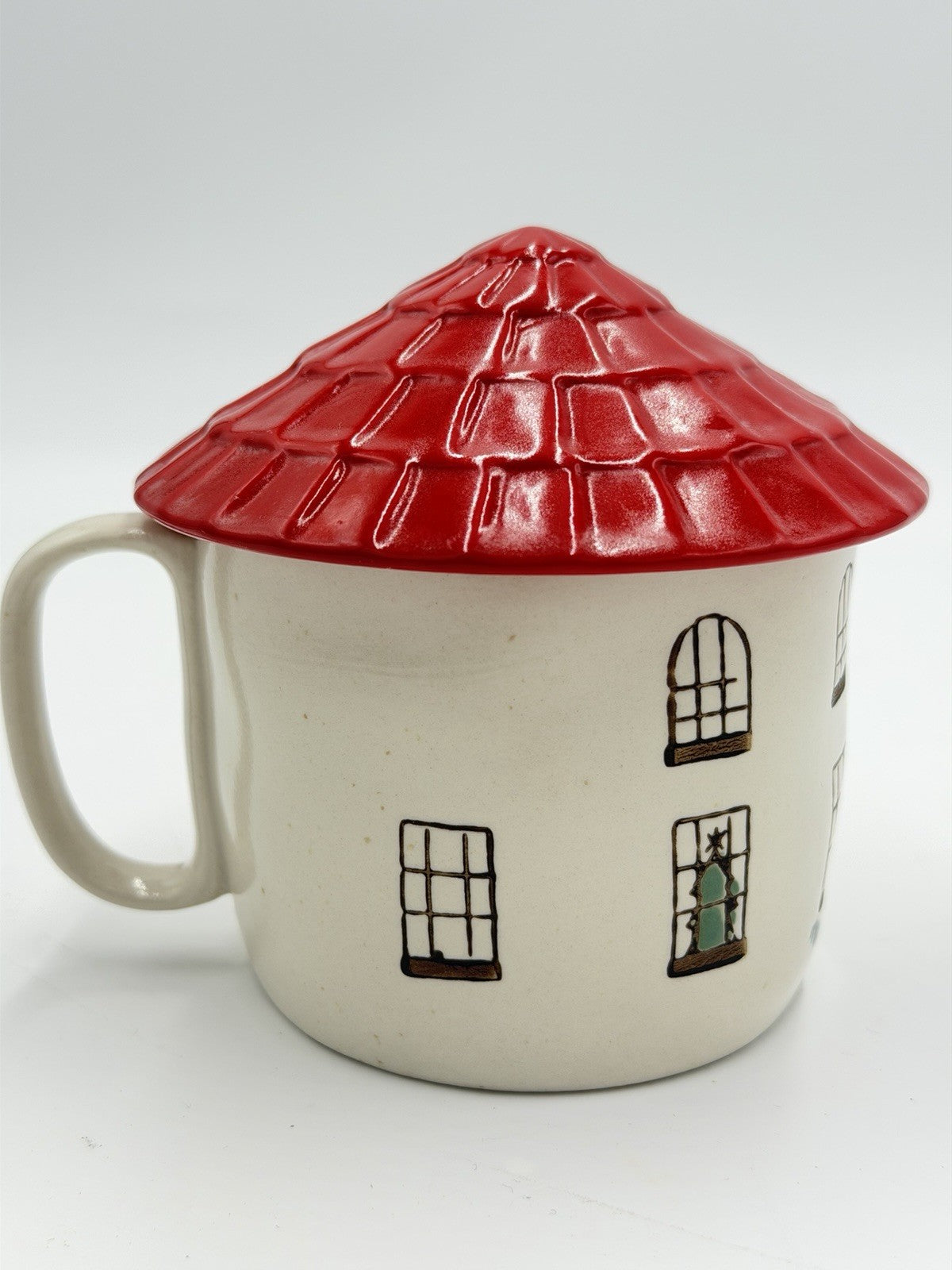 Anthropologie Cozy Home Red Village Rooftop Lid Christmas Coffee Tea Mug Rare