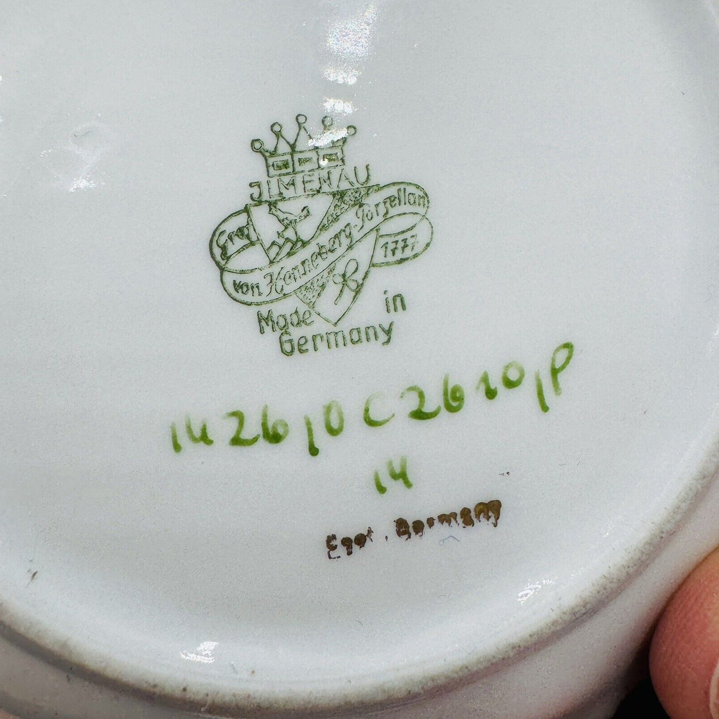 JLmenau Germany Graf Von Henneberg Green 5in Trinket Dish Set Antique