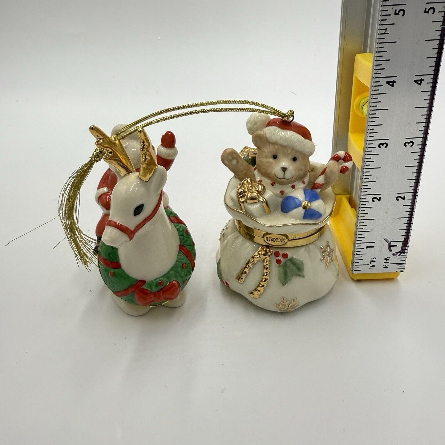 Lenox Porcelain Treasures Collection Christmas Ornaments Santa Sleigh Gift Bag