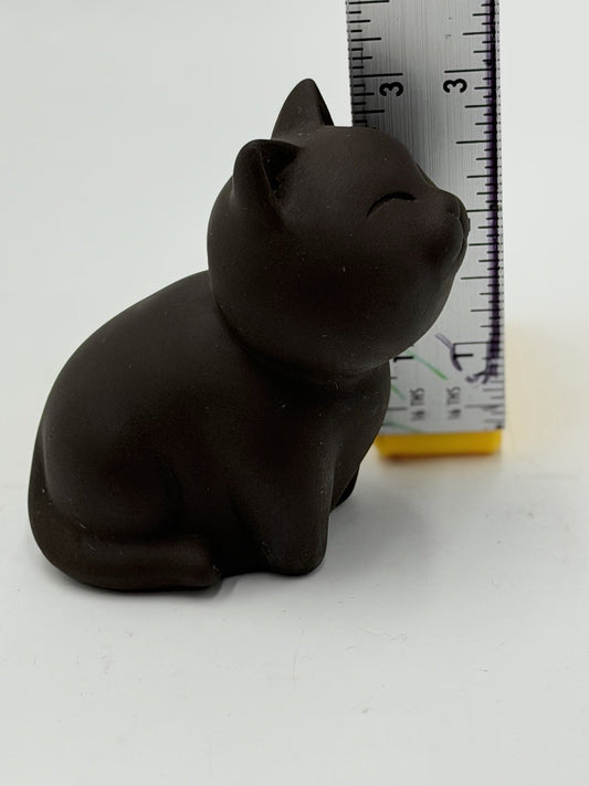 Chinese Art Pottery Kitty Cat Figurine Brown Hand Made Small