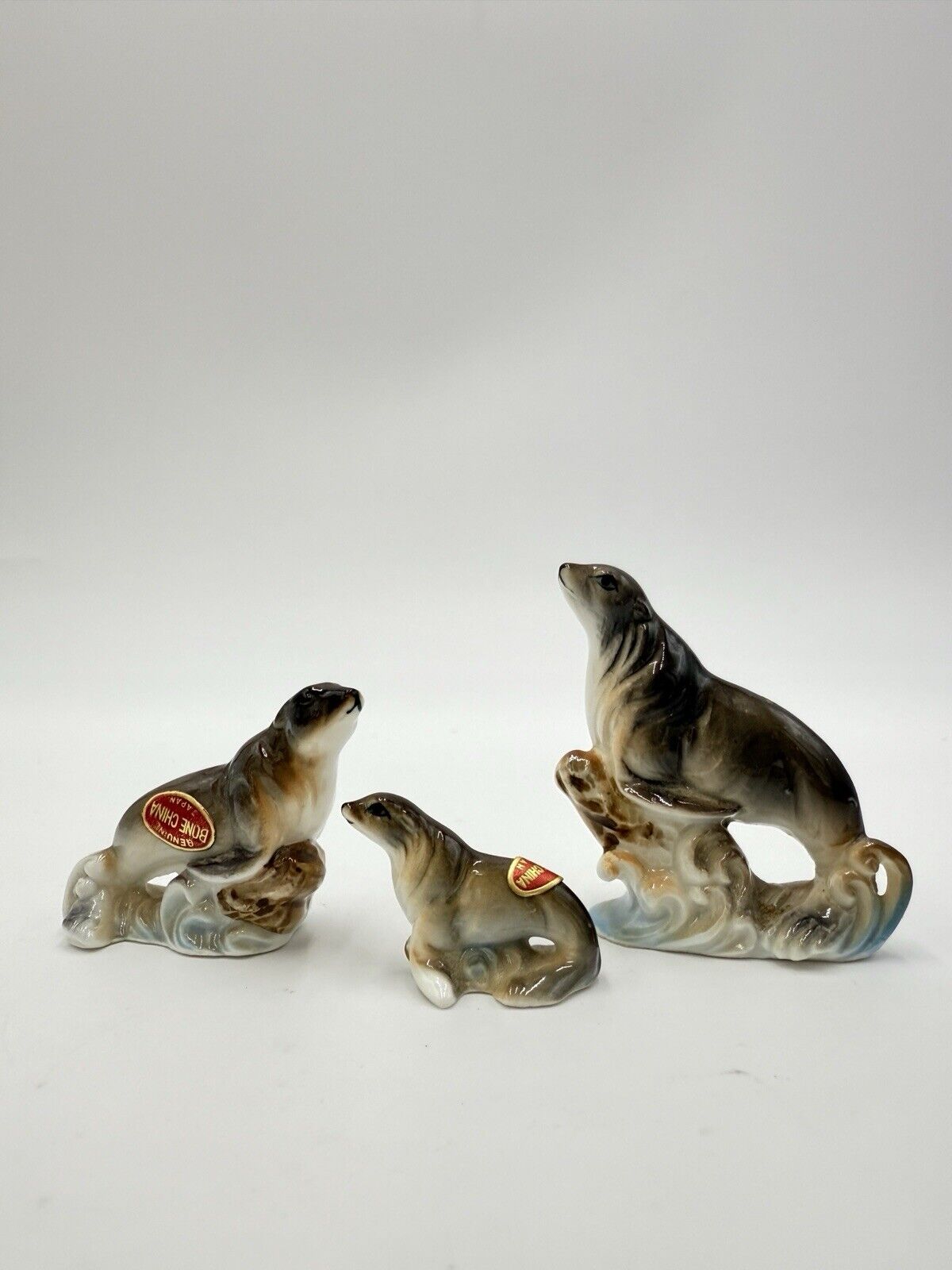 Vintage Bone China Japan Miniature Seals Figurines Set 3 PCs 1970’