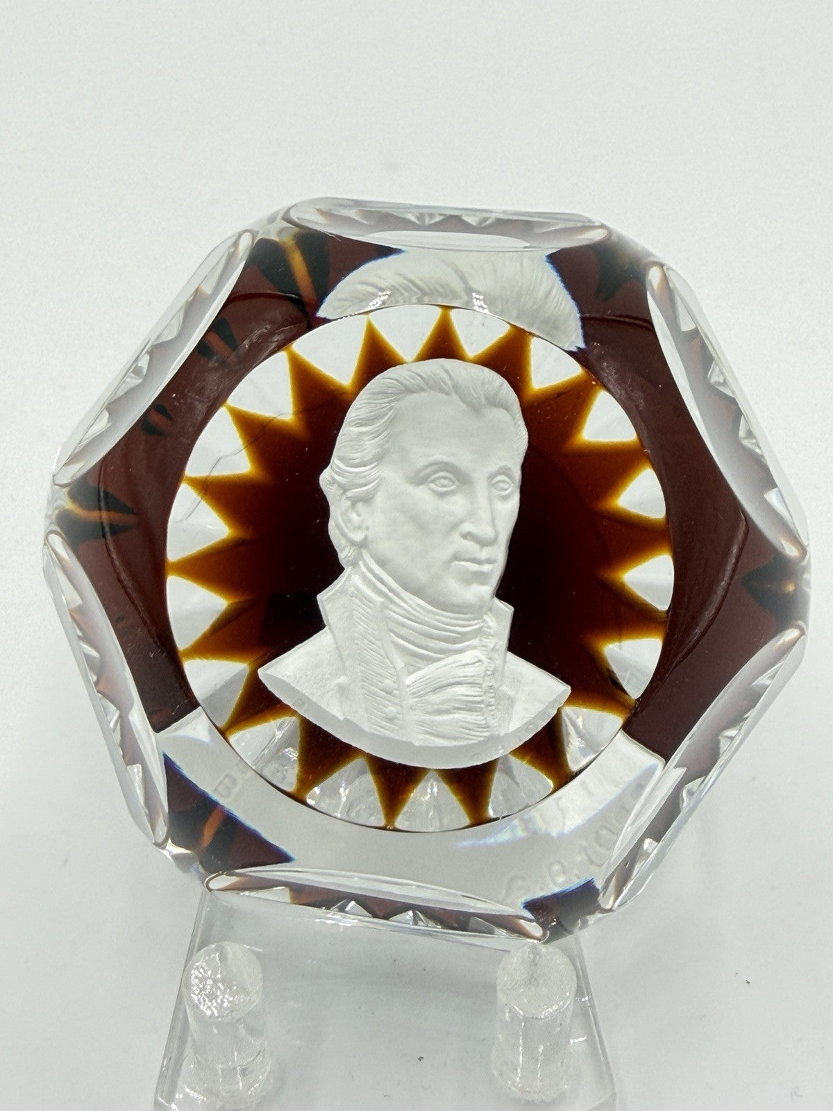 Baccarat France Crystal JAMES MONROE Sulphide Paperweight Ruby Red Faceted