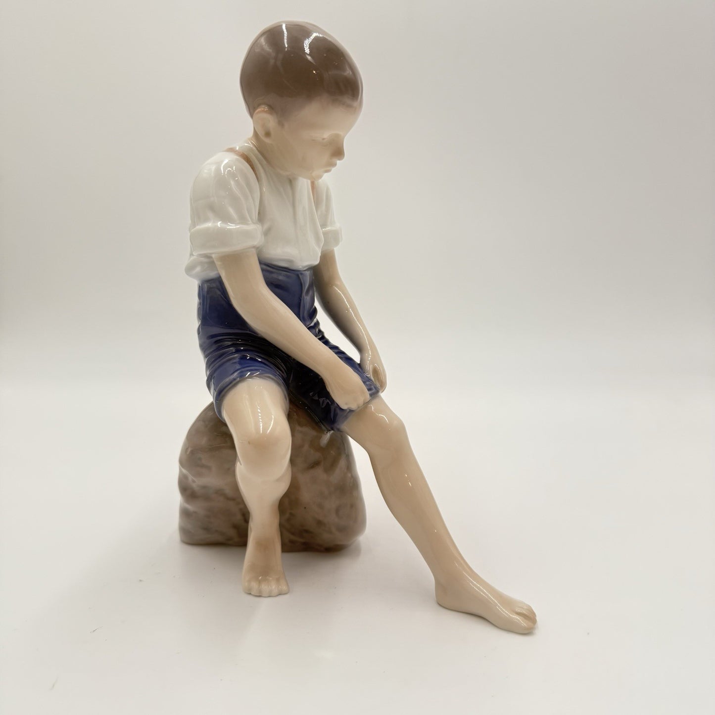 Bing & Grondahl Porcelain Denmark 8in Paddling About # 1757 Boy On Rock Figurine