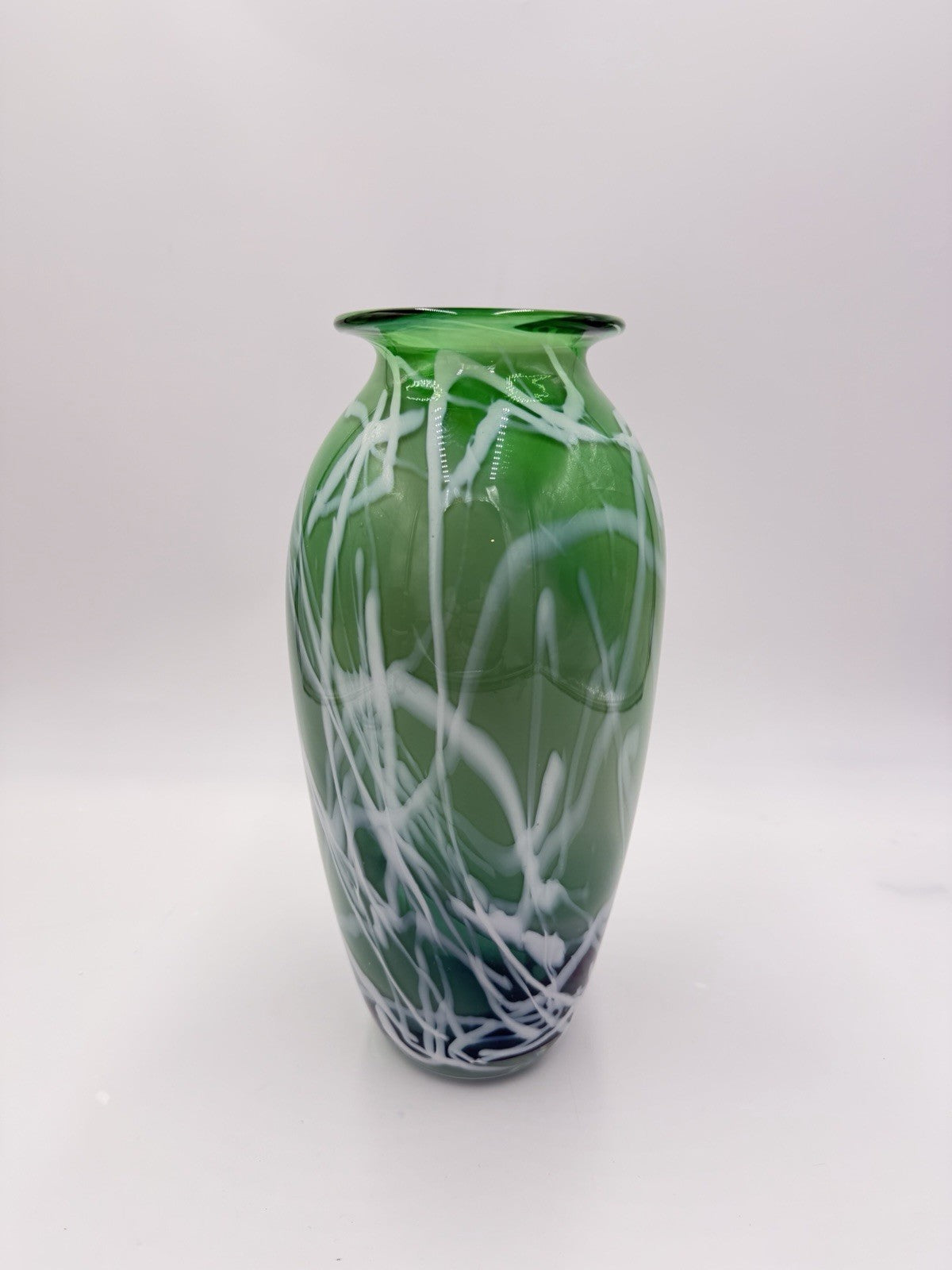 Rare Vintage James Kingwell Ice Fire Art Glass Green Large 11” Vase Signed