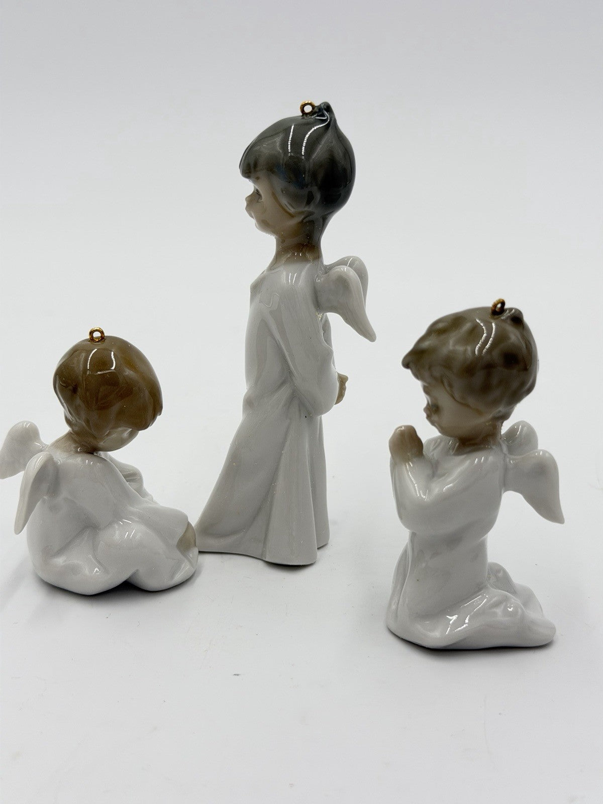 Vintage Lladro Spain Porcelain Angels Cherubs Miniature Christmas Ornaments Set