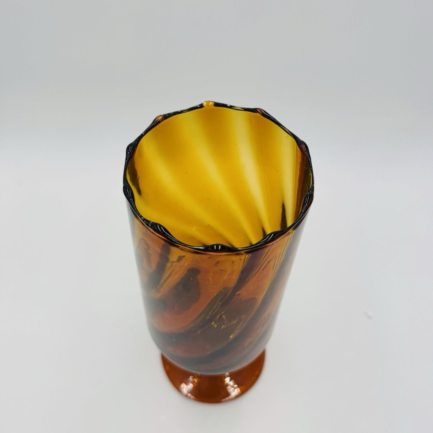 MCM Empoli Art Glass Italy Amber Optic Footed Twisted  Swirl Stem Vase Compote