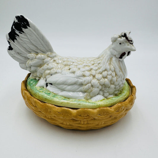 Antique Staffordshire Pottery Hen On Nest Lidded Dish Marked S 254 Chicken Box