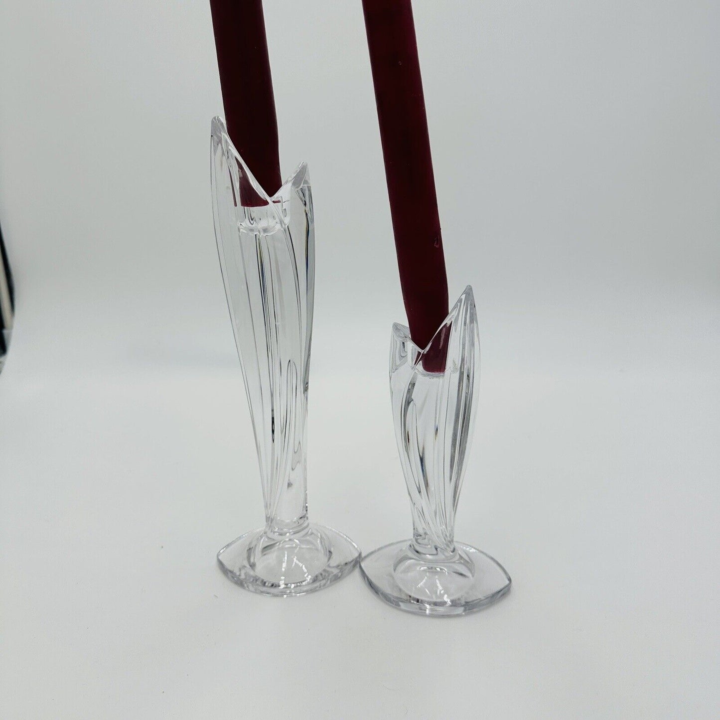 Waterford Crystal Candlesticks Pair Signed Clear Marquis Candle Holders 2 Sizes