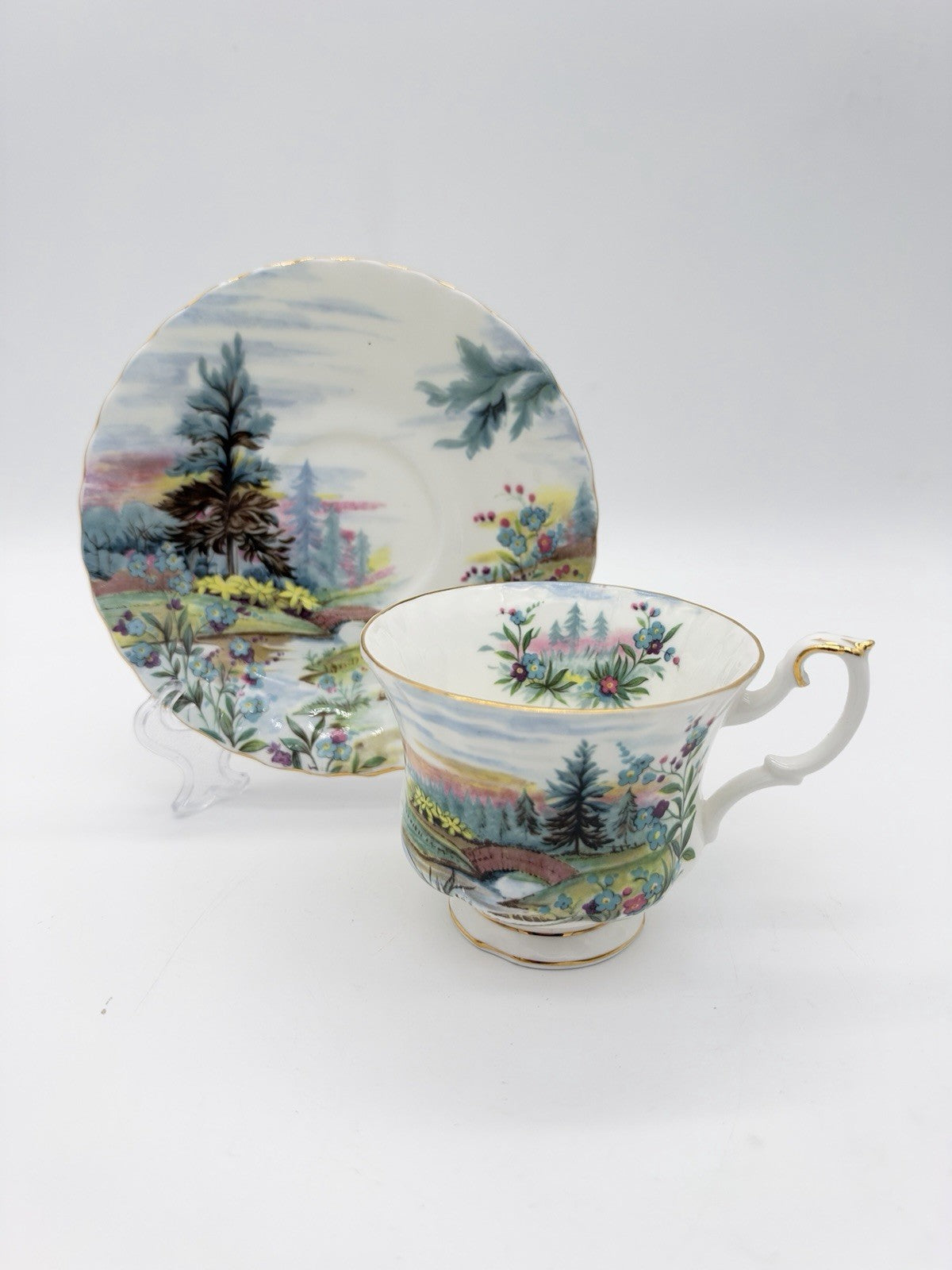 Royal Albert England Porcelain Country Scenes Dovedale Tea Cup & Saucer Set Rare
