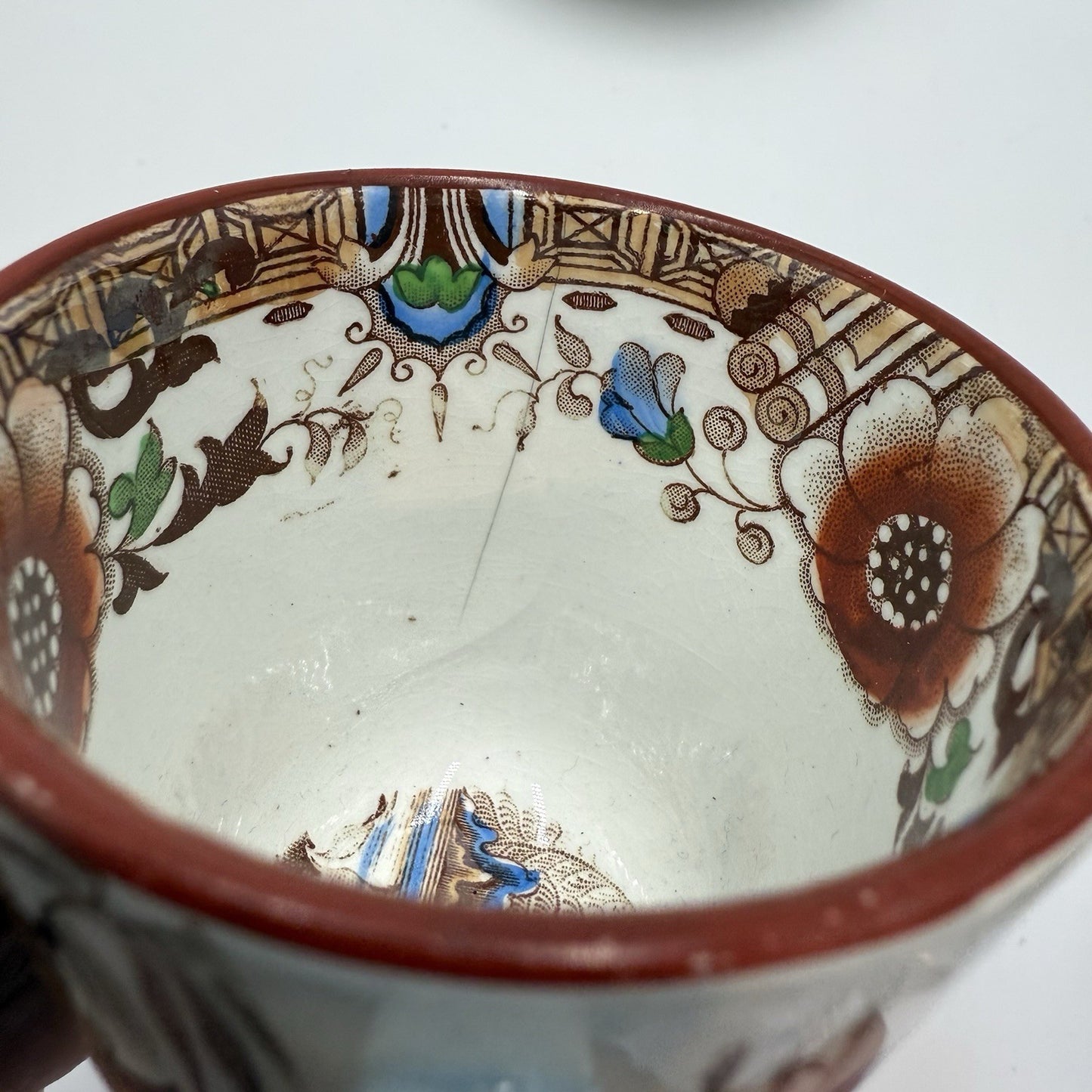 Antique 1875 Opaque de Sarreguemines Kyoto Demitasse Tea Cup & Saucer Set
