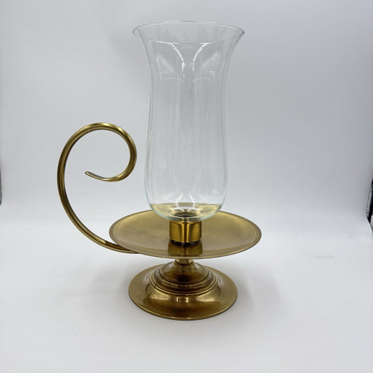 Baldwin Brass Candle Holder Hurricane Lamp with Large Handle 13” Glass Made USA