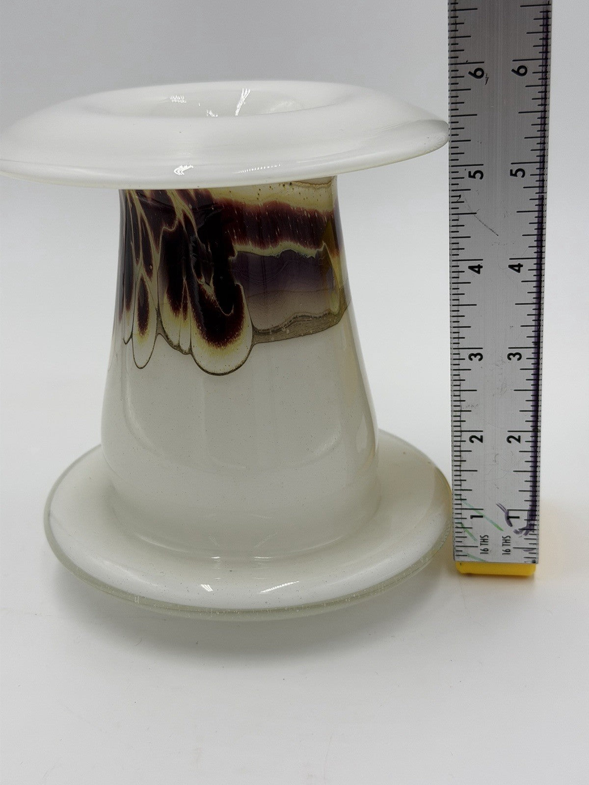 Michael Meilahn Studio art glass vase 1977 signed white drip design Vintage