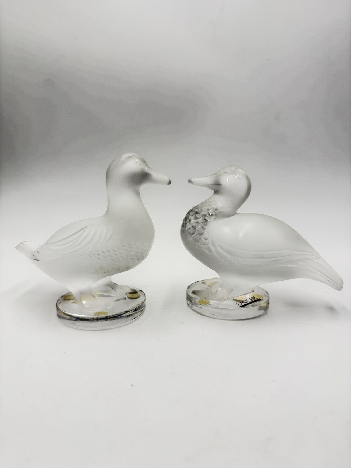 Lalique Paris France Crystal Duck Canard 2 Figurines 11657 & 11659 Vintage Pair