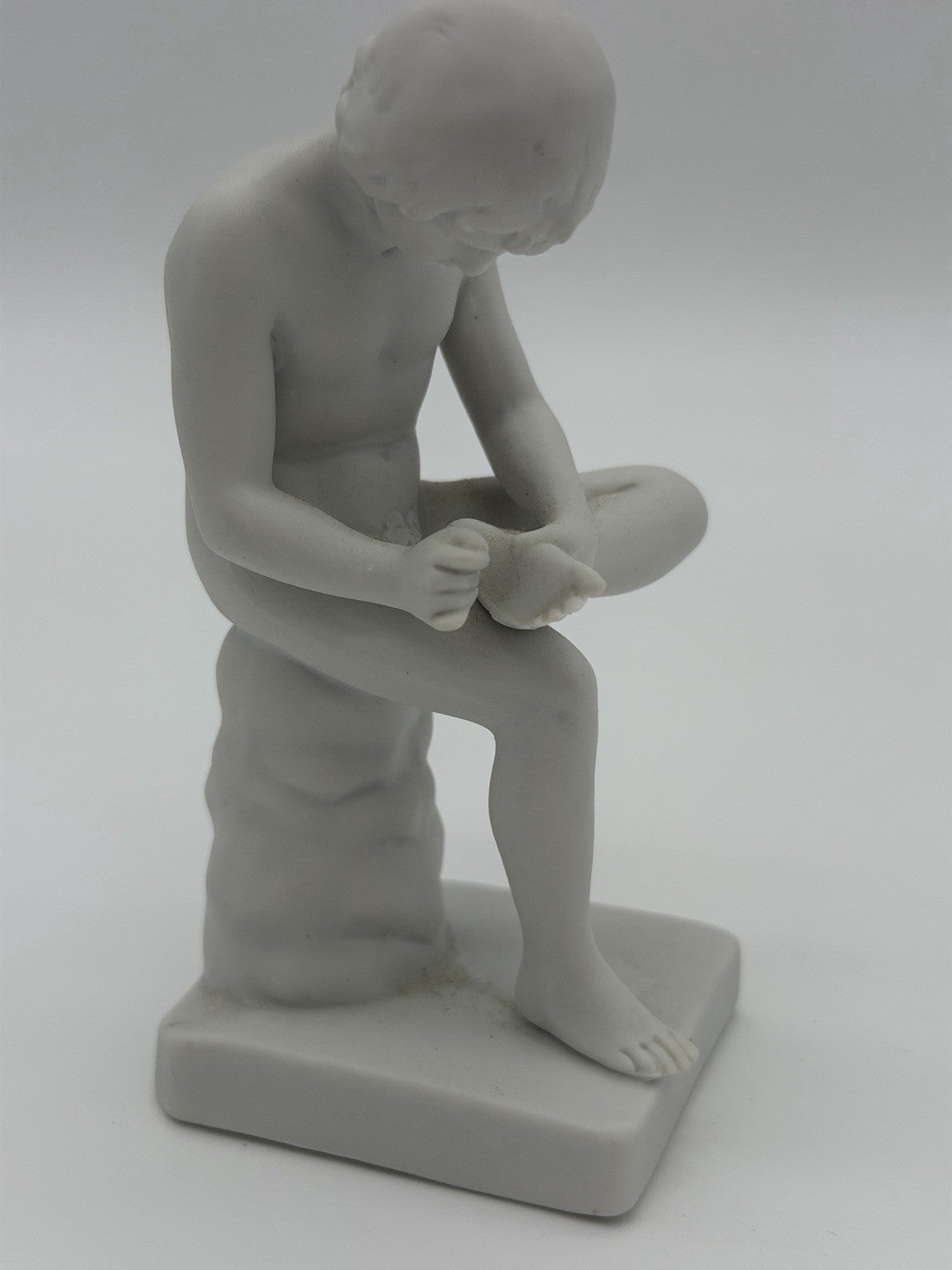Antique parian ware seated boy Spinario Boy w/ Thorn white bisque 4” figurine