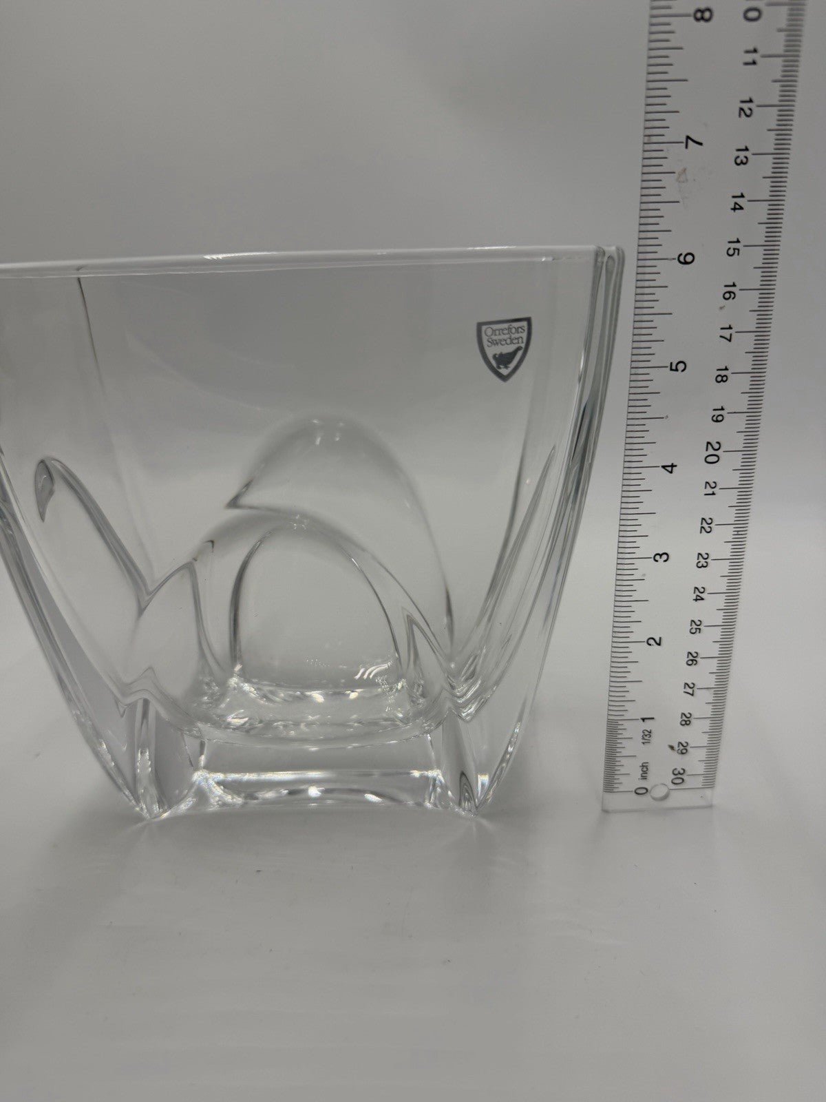 Orrefors Sweden H1253 Clear Cathedral Crystal Oblong Vase Large 6”Hx7”Lx4” Sign