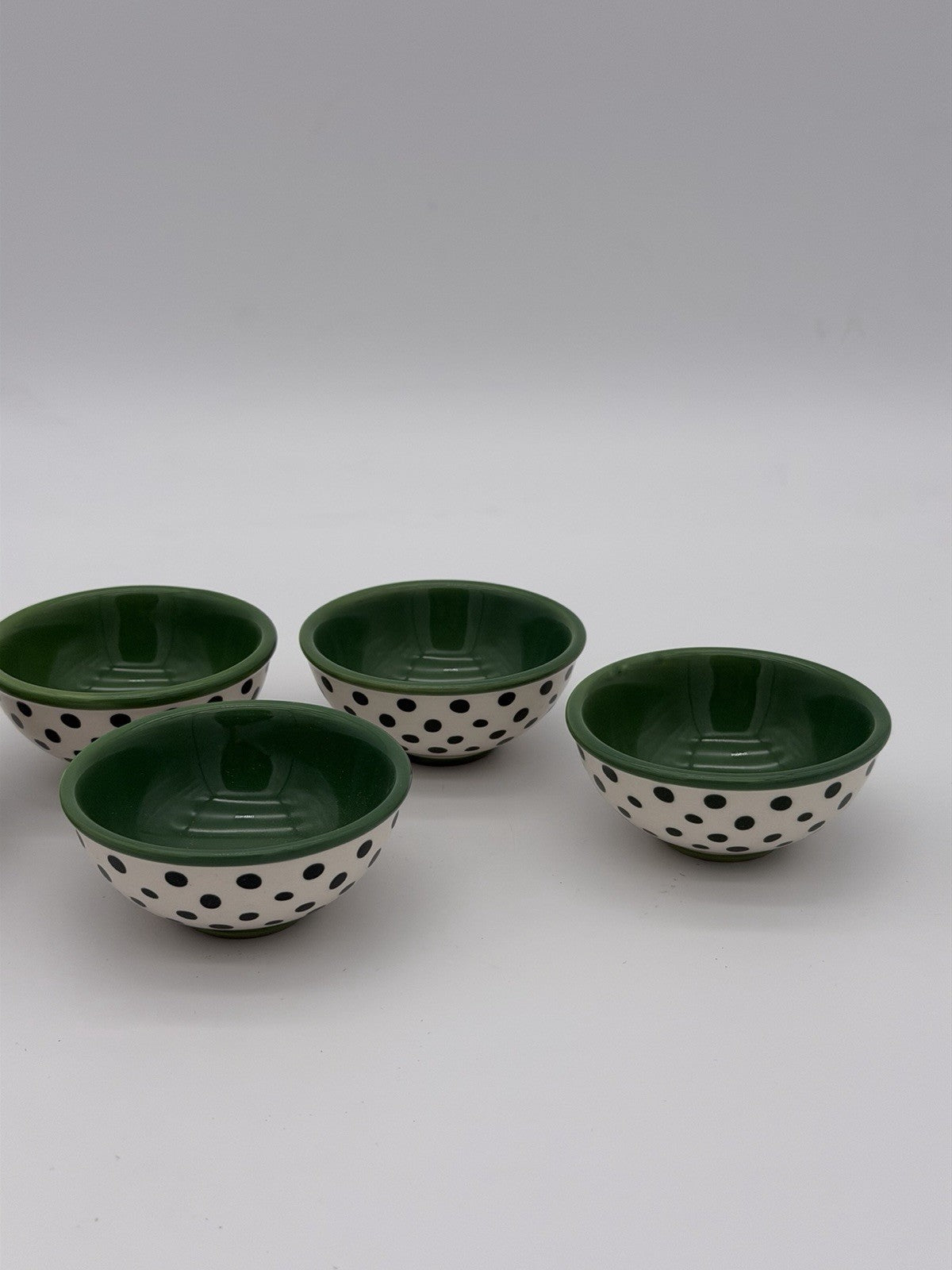 Pioneer Woman Green Flea Market Cerami Retro Dot Green Dipping Bowls 3.125 Rare