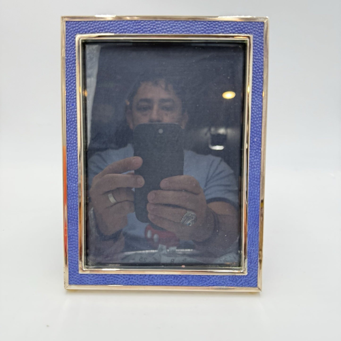 Tizo Italy Sterling Tone Picture Frame Blue Velvet Backing Vintage 5.5”x7.5”