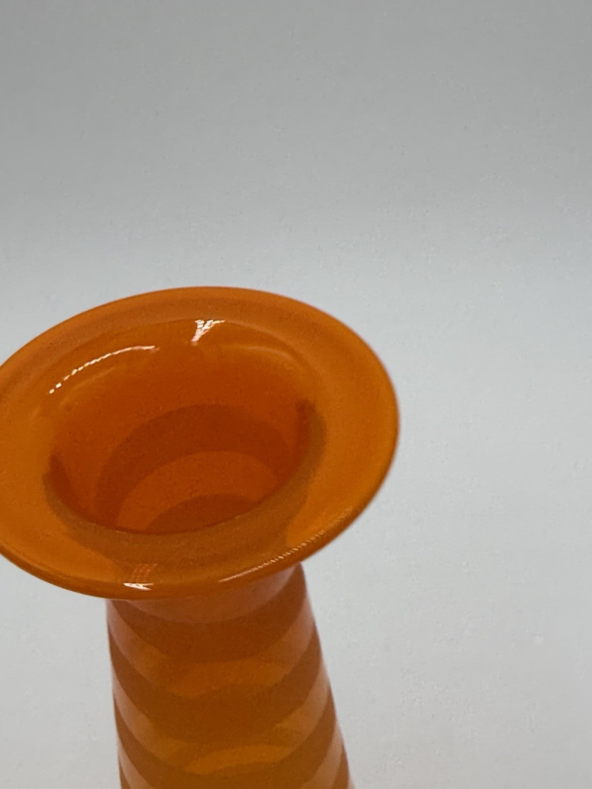 Vintage Blenko ? Art Glass Orange Tangerine Swirl Stripped Vase W/Lid Rare 10”H