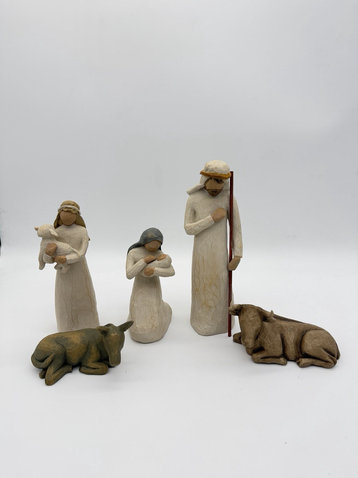 Willow Tree Nativity 1999 Susan Lordi 5 PCs Mary Joseph Shepherd Cow Donkey Set