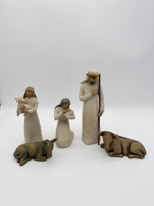 Willow Tree Nativity 1999 Susan Lordi 5 PCs Mary Joseph Shepherd Cow Donkey Set