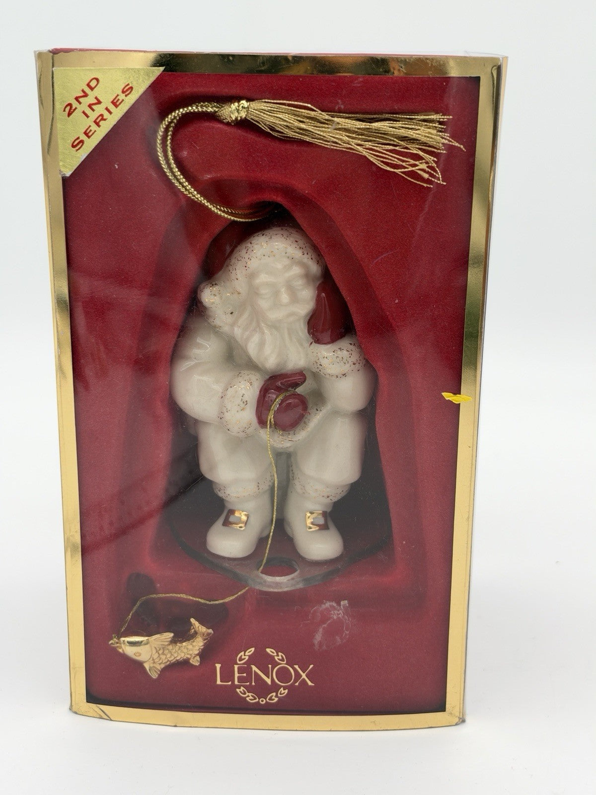 Lenox Ice Fishing Santa Christmas Ornament Porcelain Gold fish Hanging Boxed