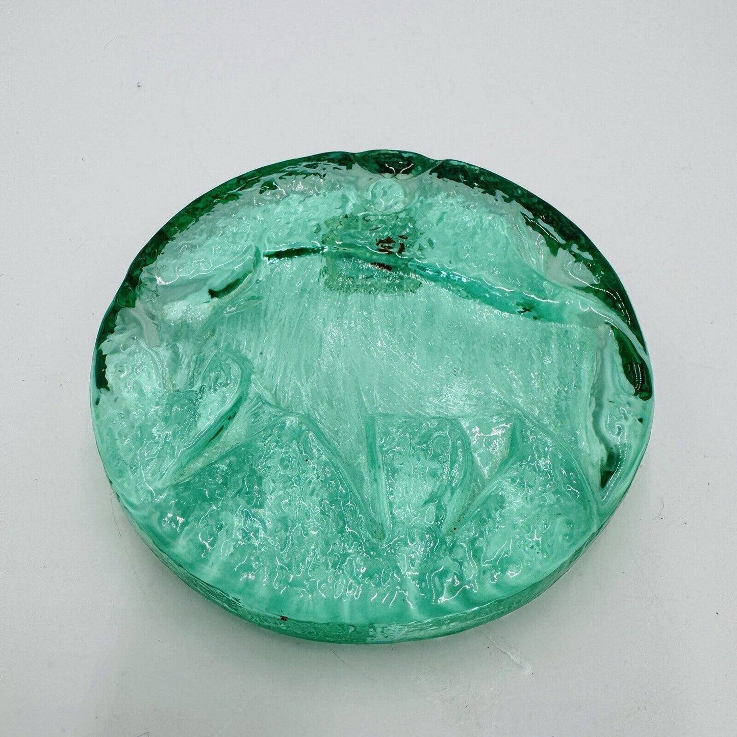 Blenko Art Glass Green Zodiac Taurus Green Paperweight Original Sticker