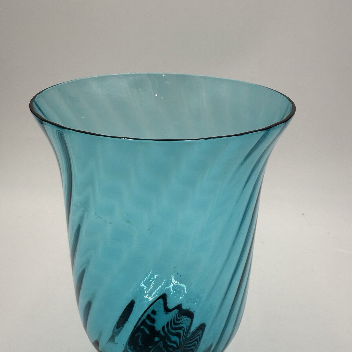 MCM Empoli Italian Handblown Art Glass Swirl Optic Teal Pedestal Vase 8.5"