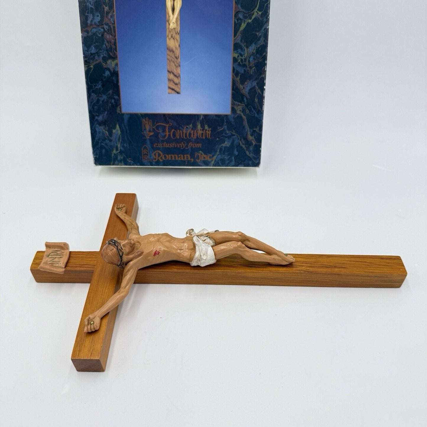 Genuine Fontanini Italy Corpus Crucifix 12" Wood Cross Jesus Christ Figurine Box