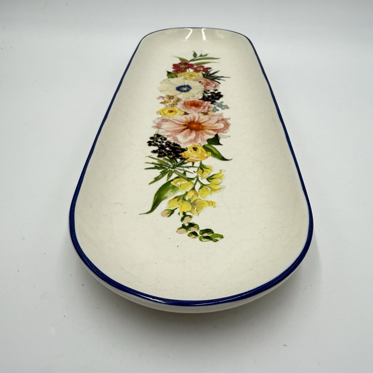 Pottery Barn Rimsk Platter Floral Oval Stoneware Spring