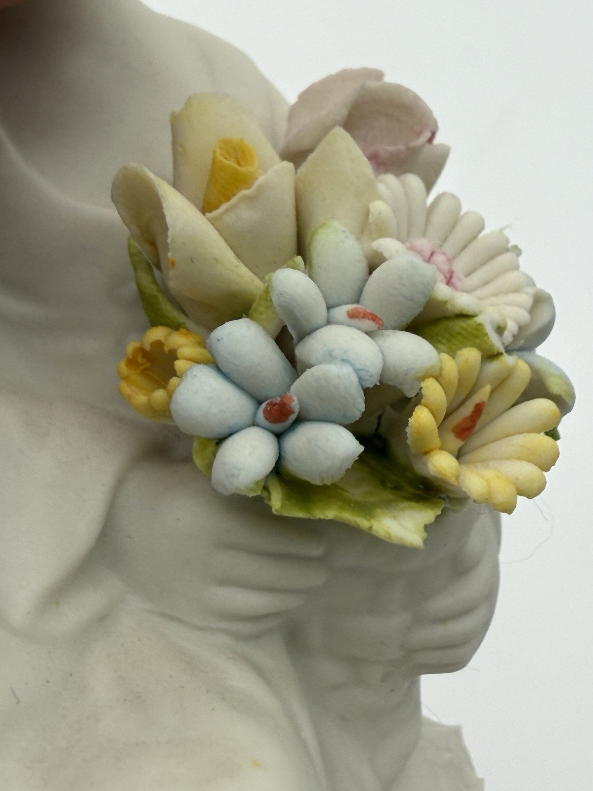 Capodimonte Italy White Bisque Porcelain Signed Marcolin Girl W/flowers Figurine
