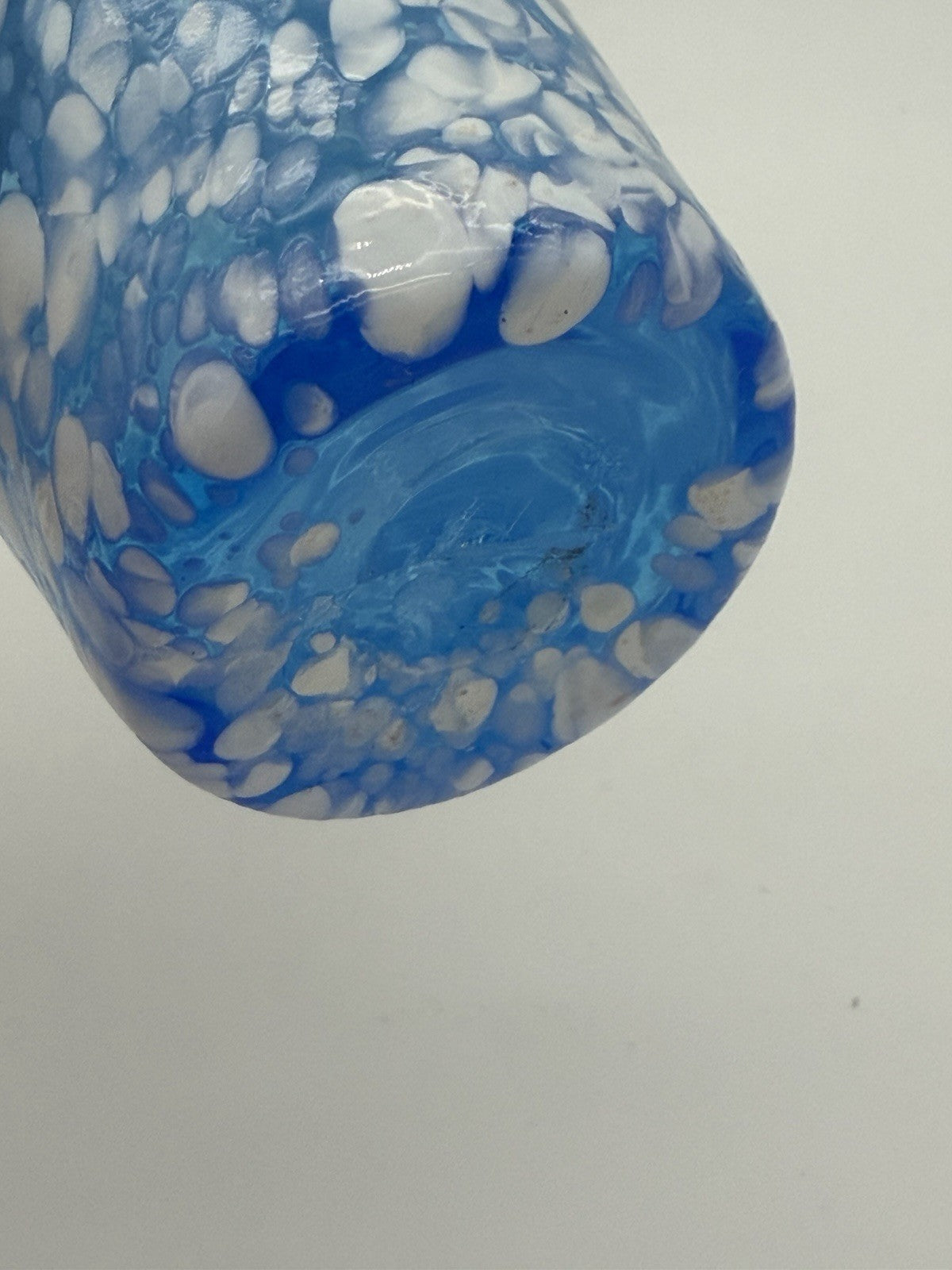 Rainbow Art Glass Cruet Blue Aqua White Spatter Milk Spots W/Stopper Vintage 6”H