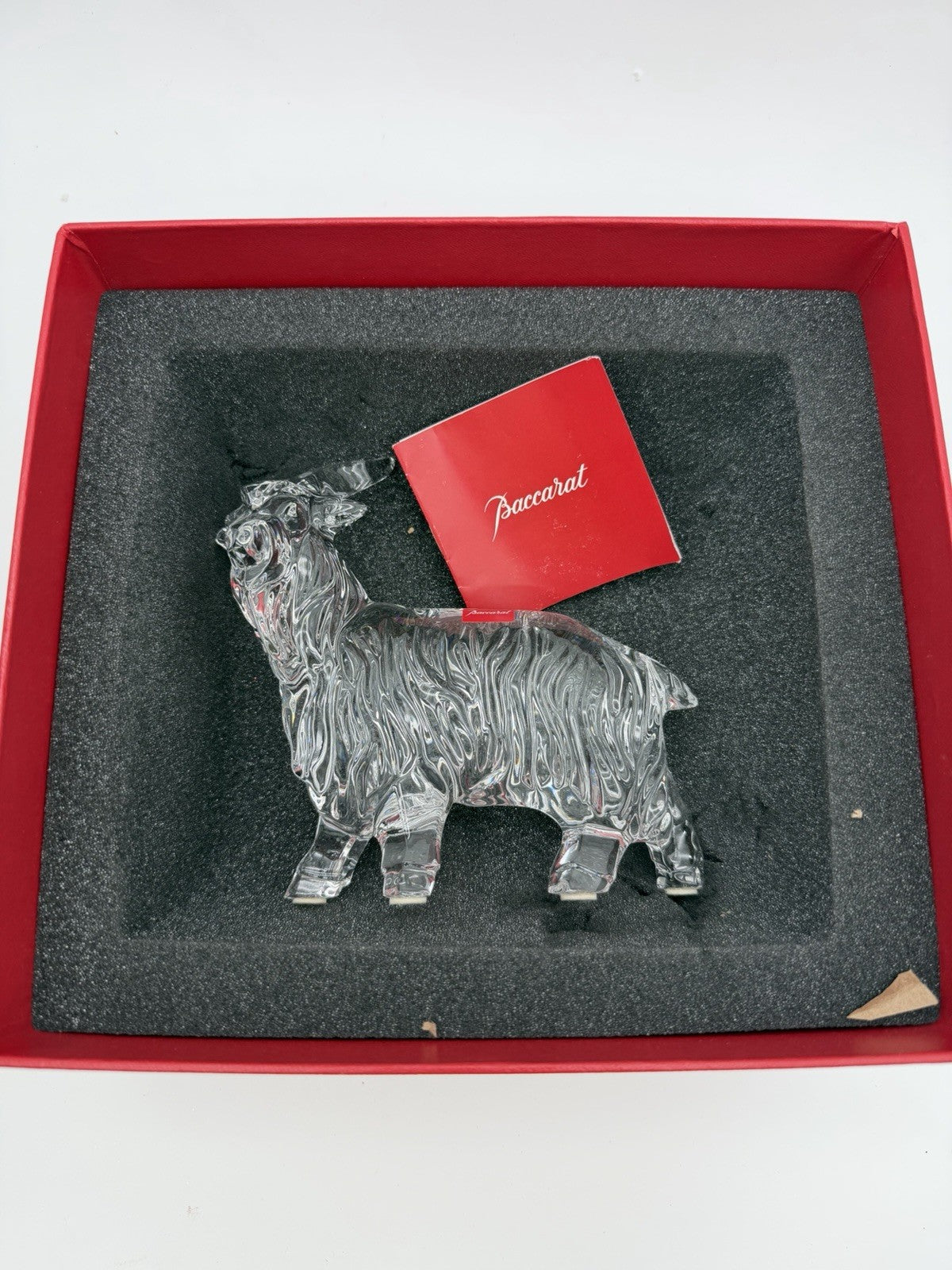 Baccarat Long Hair Goat Crystal France Clear Solid Figurine Sheep Boxed Rare
