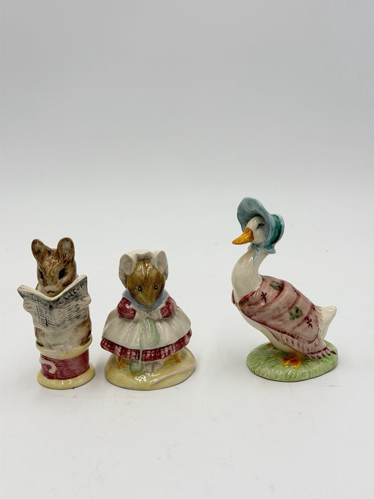 Royal Albert Beswick Porcelain England Beatrix Potter Vintage Duck Mice Figurine