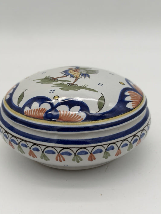 Rouen Faience Gruyères pottery Swiss Folk Art Hand Painted #14 trinket box