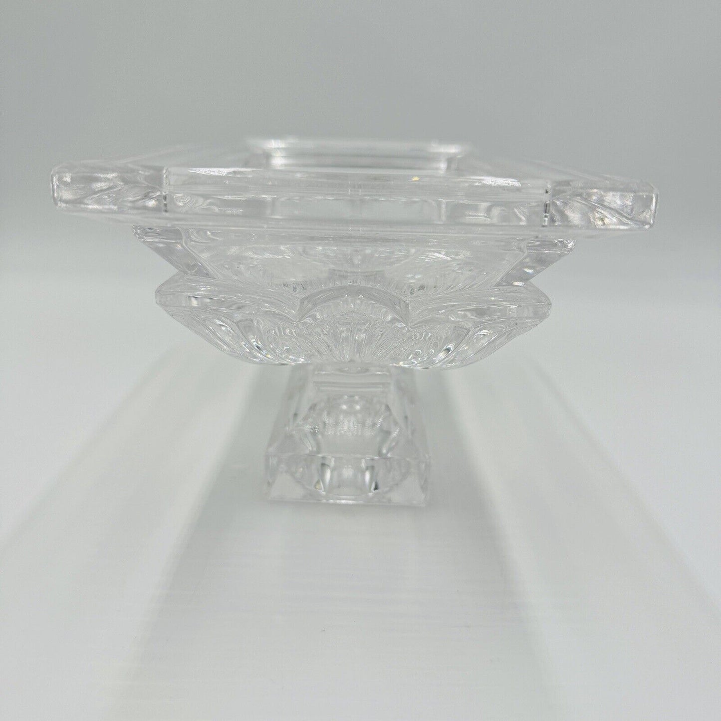 Bohemian Handcut Crystal Footed Jardiniere - Art Deco Acanthus Bowl Clear