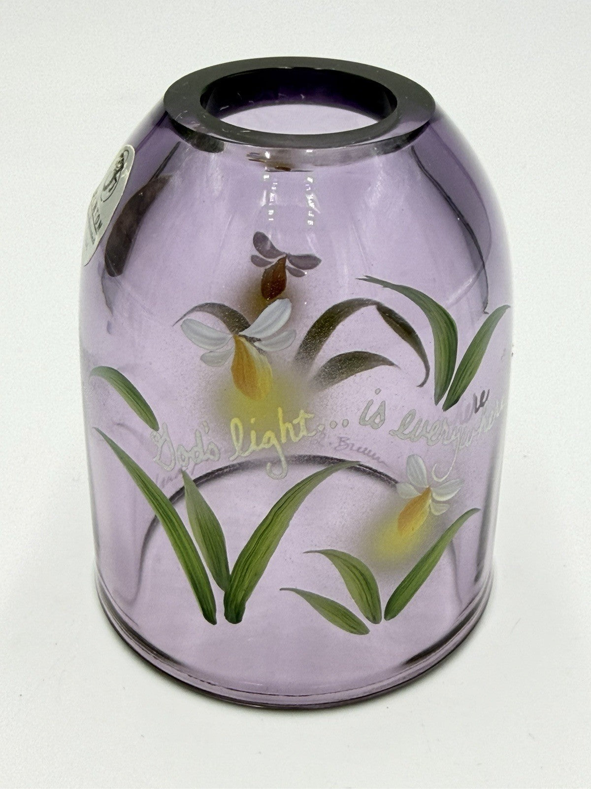 Fenton Art Glass Purple Fairy Light Candle Holder Painted Only Shade 3.5”H