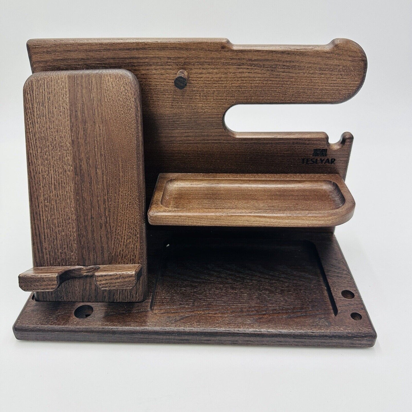 Teslyar Wood Phone Docking Station Ash Key Holder Night Stand Office Decor