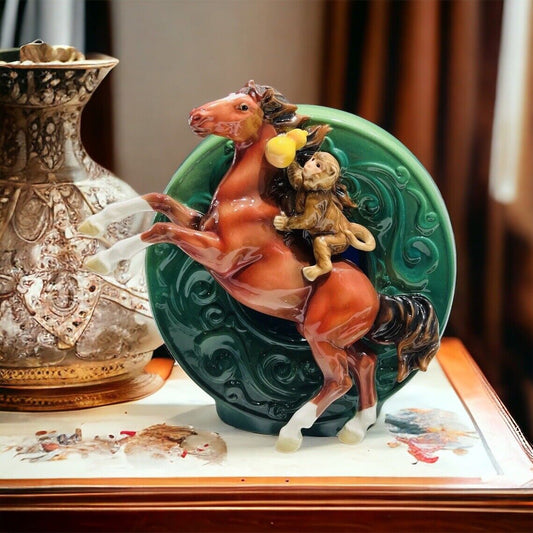 Franz Porcelain Horse Figurine Monkey Riding Hand Painted COA Box Rare