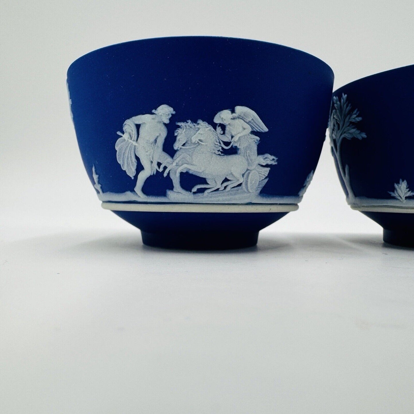 Wedgwood Jasperware Dipped Dark Blue 2" X 3.4" Footed Bowls 4 Pieces c.1930 Set