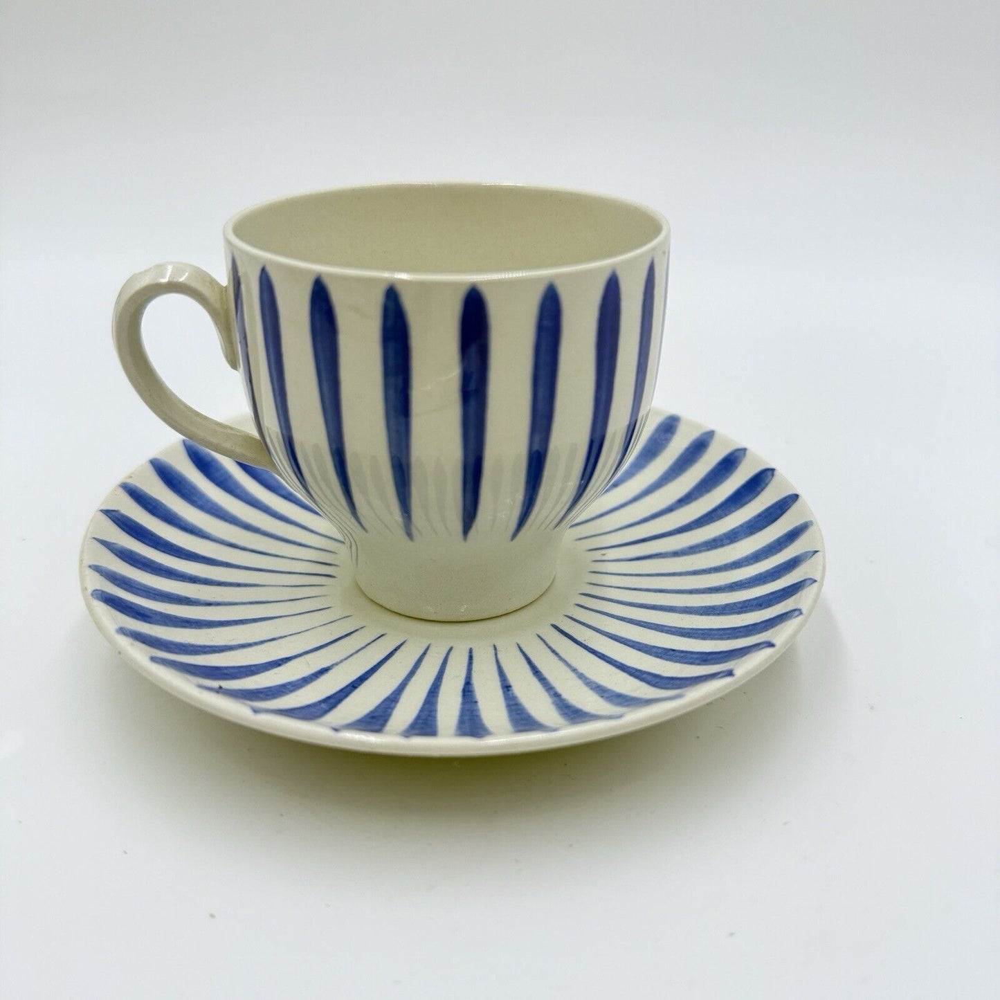 Upsala Ekeby Gefle Cup and Saucer Blue & White Zebra MCM Sweden BLÅ ASTEŘ #356