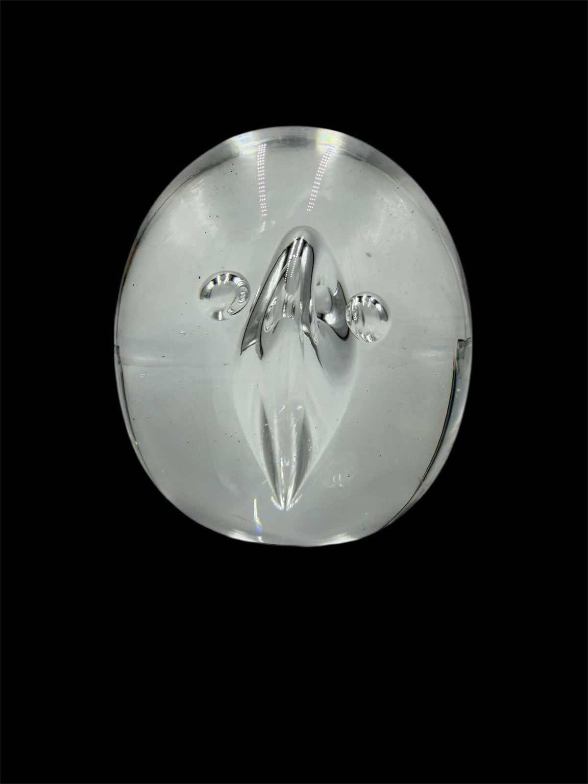 Vintage Åhus Ahus Sweden Art Glass Abstract 1993 Clear Paperweight 3.5”