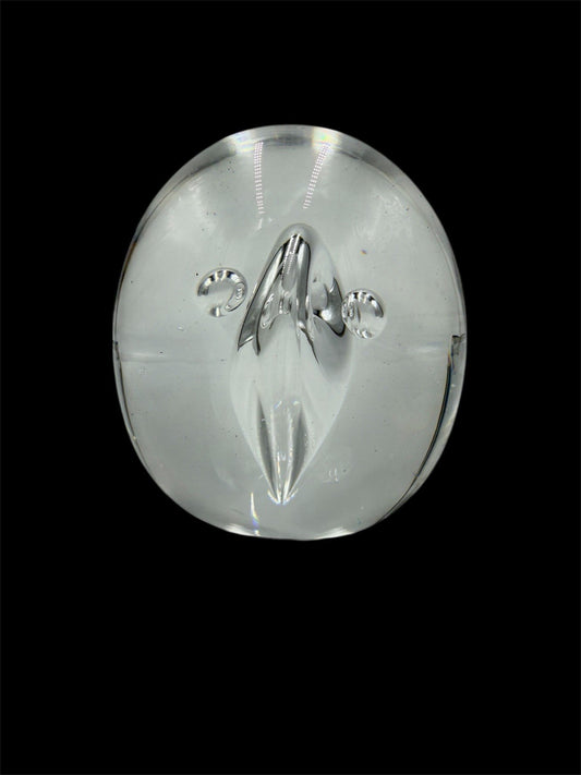 Vintage Åhus Ahus Sweden Art Glass Abstract 1993 Clear Paperweight 3.5”