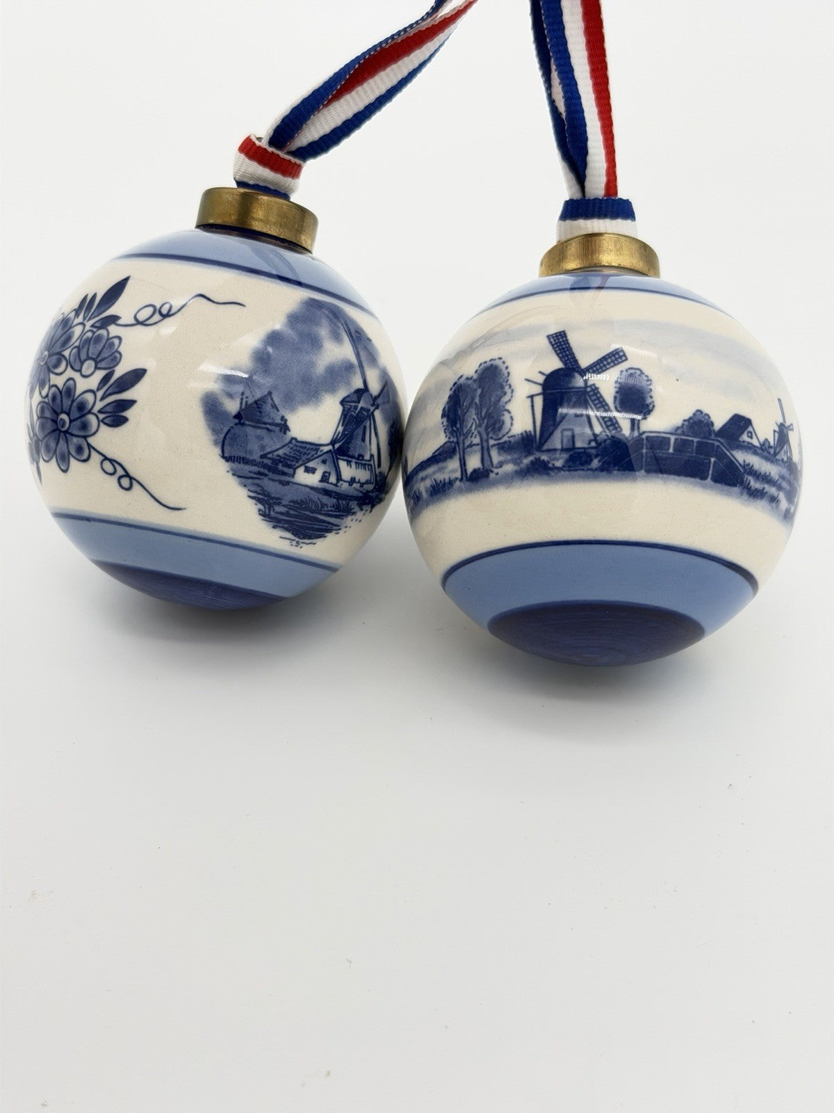 Delft Art Dutch Pottery Blue White Windmill Porcelain Christmas Ball Ornaments
